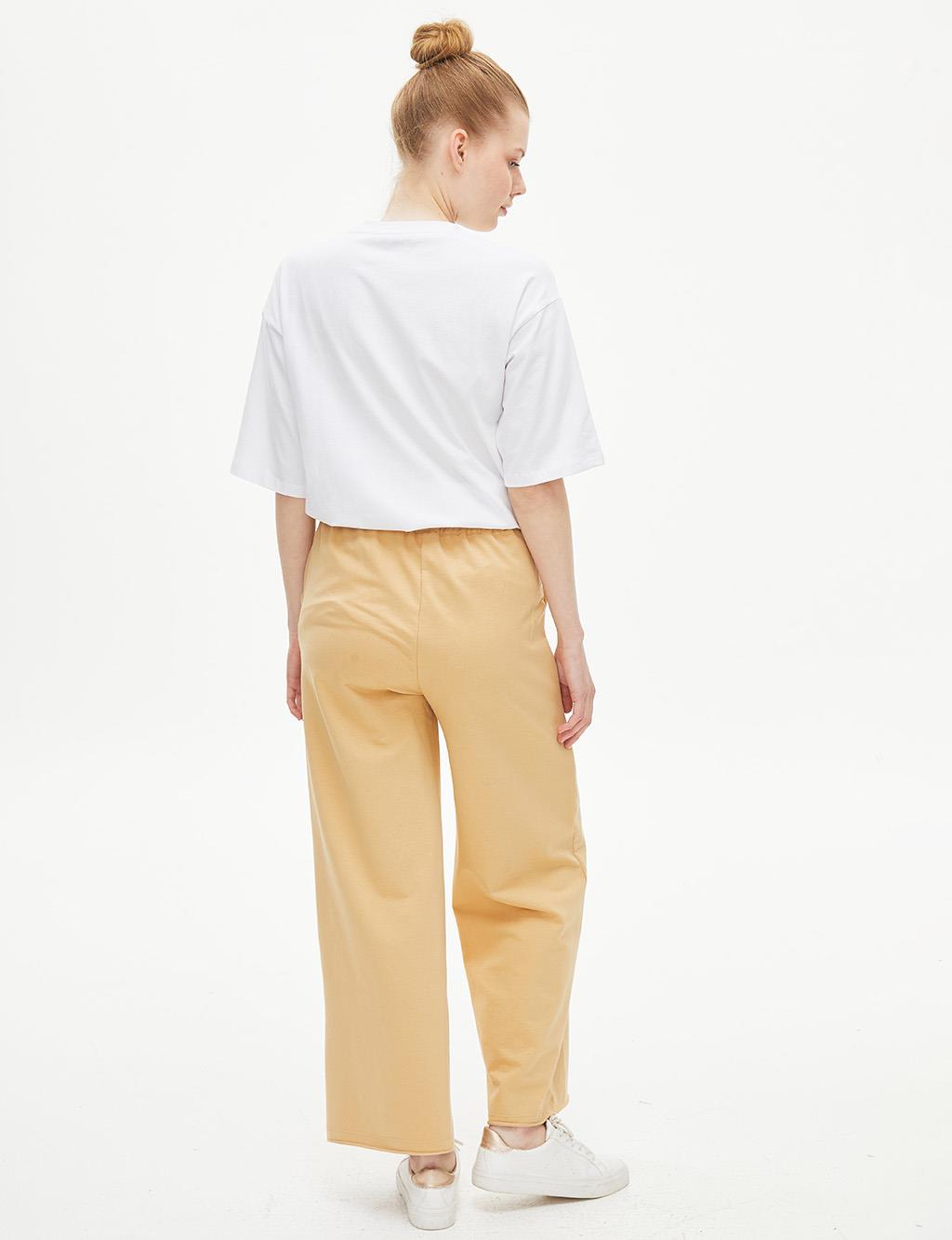 Elastic Waist 2 Thread Pants Beige