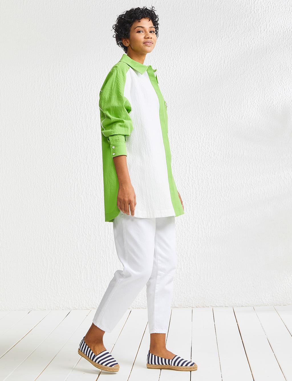 Bead Embroidered Bicolor Tunic Green