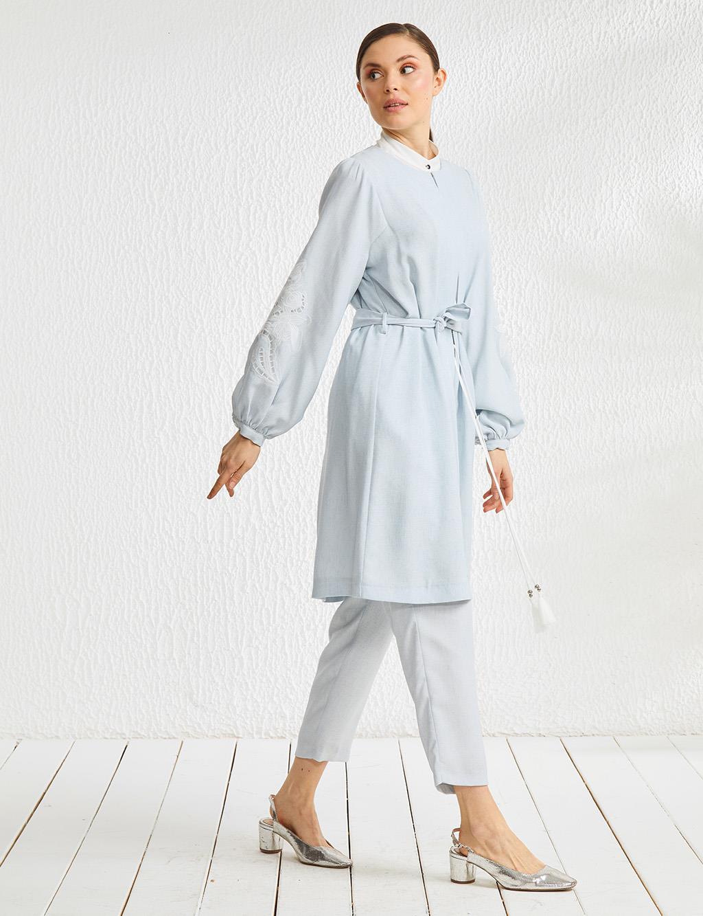 Embroidered Arm Binary Suit Light Blue