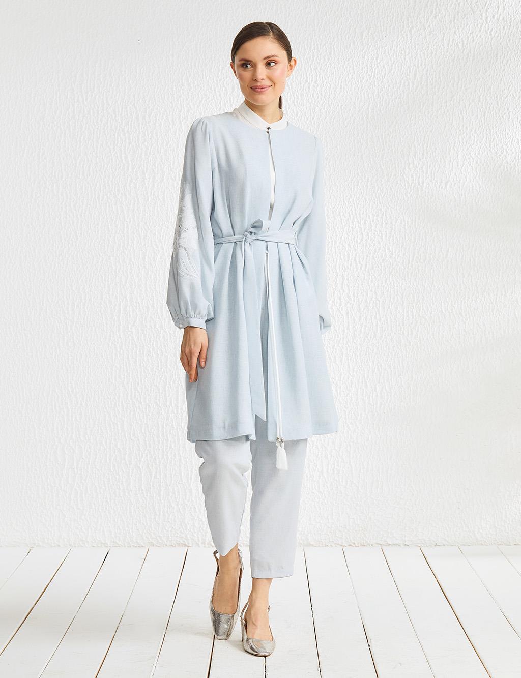 Embroidered Arm Binary Suit Light Blue