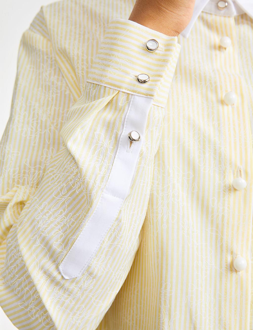 Çizgili Gömlek Yaka Gömlek Tunik Sarı-Beyaz