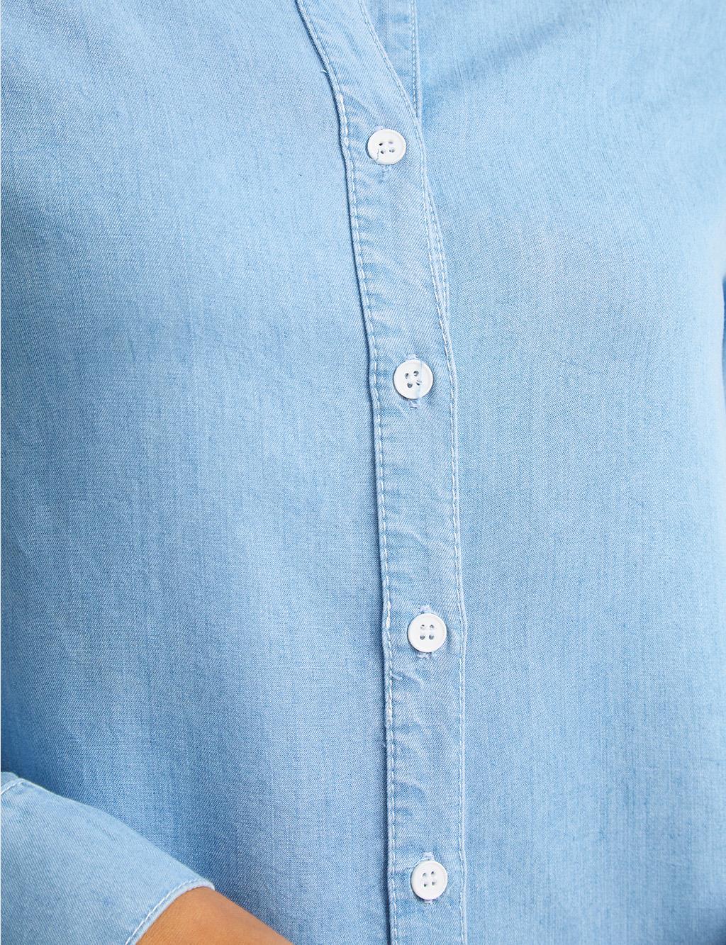 Tassel Detailed Grandad Collar Denim Tunic Blue