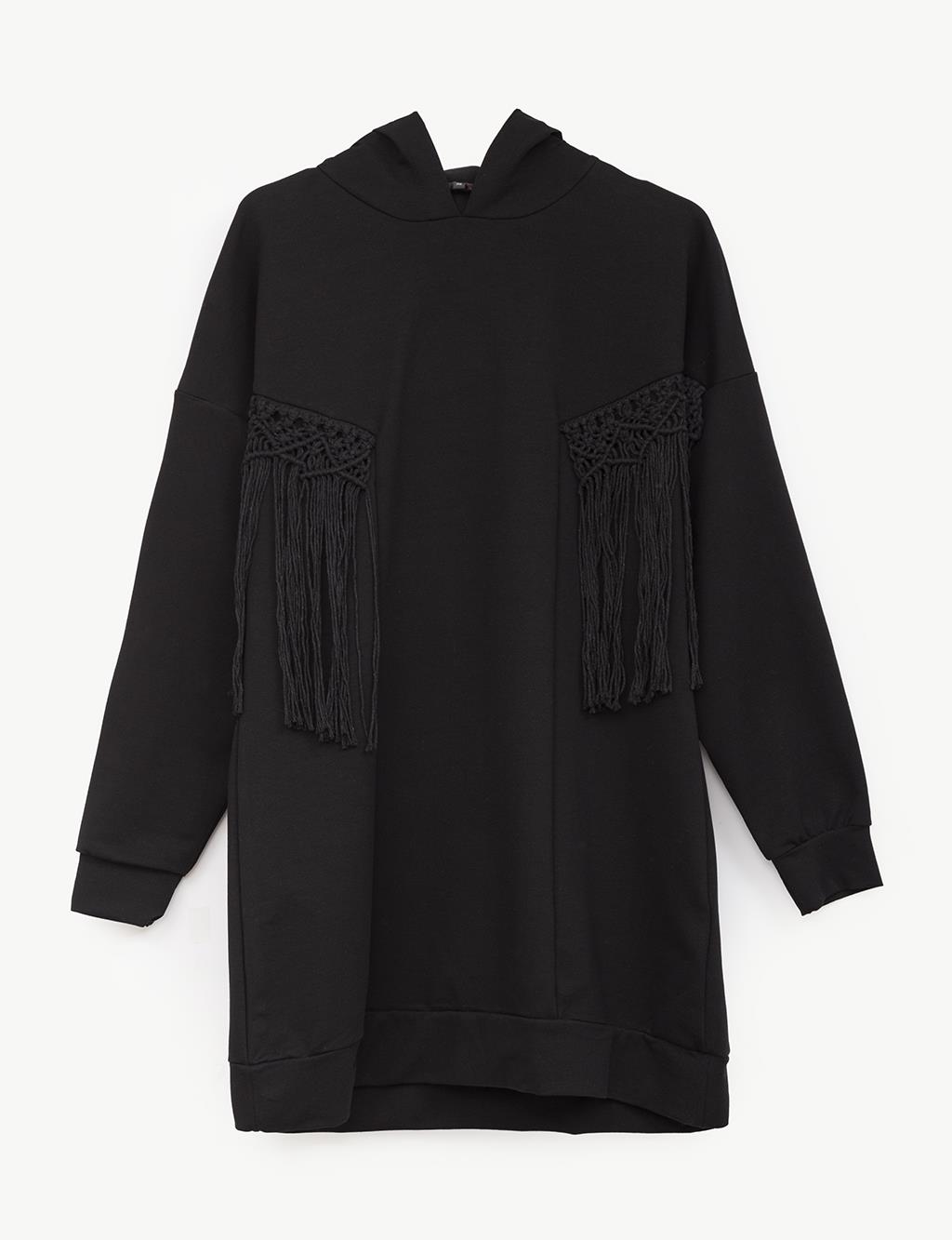 Knit Detailed Hoodie Sweatshirt Black