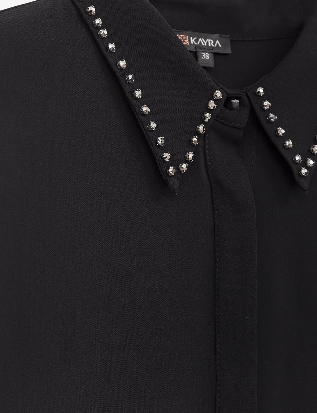 Collar Embellished Paw Concealed Shirt Black