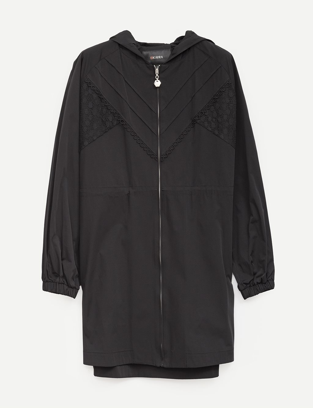 Lace Detailed Trench Coat Black