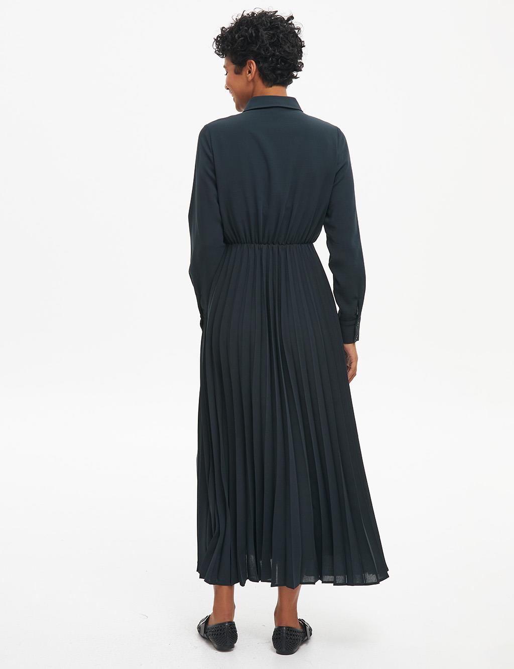 Skirt Pleated Shirt Collar Dress Black