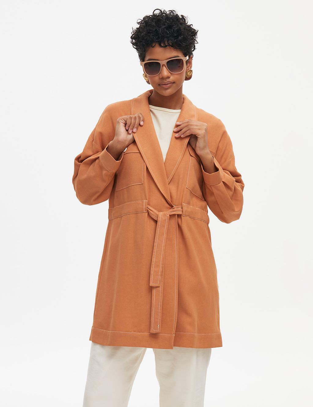 KYR Contrast Stitched Belted Jacket Clay