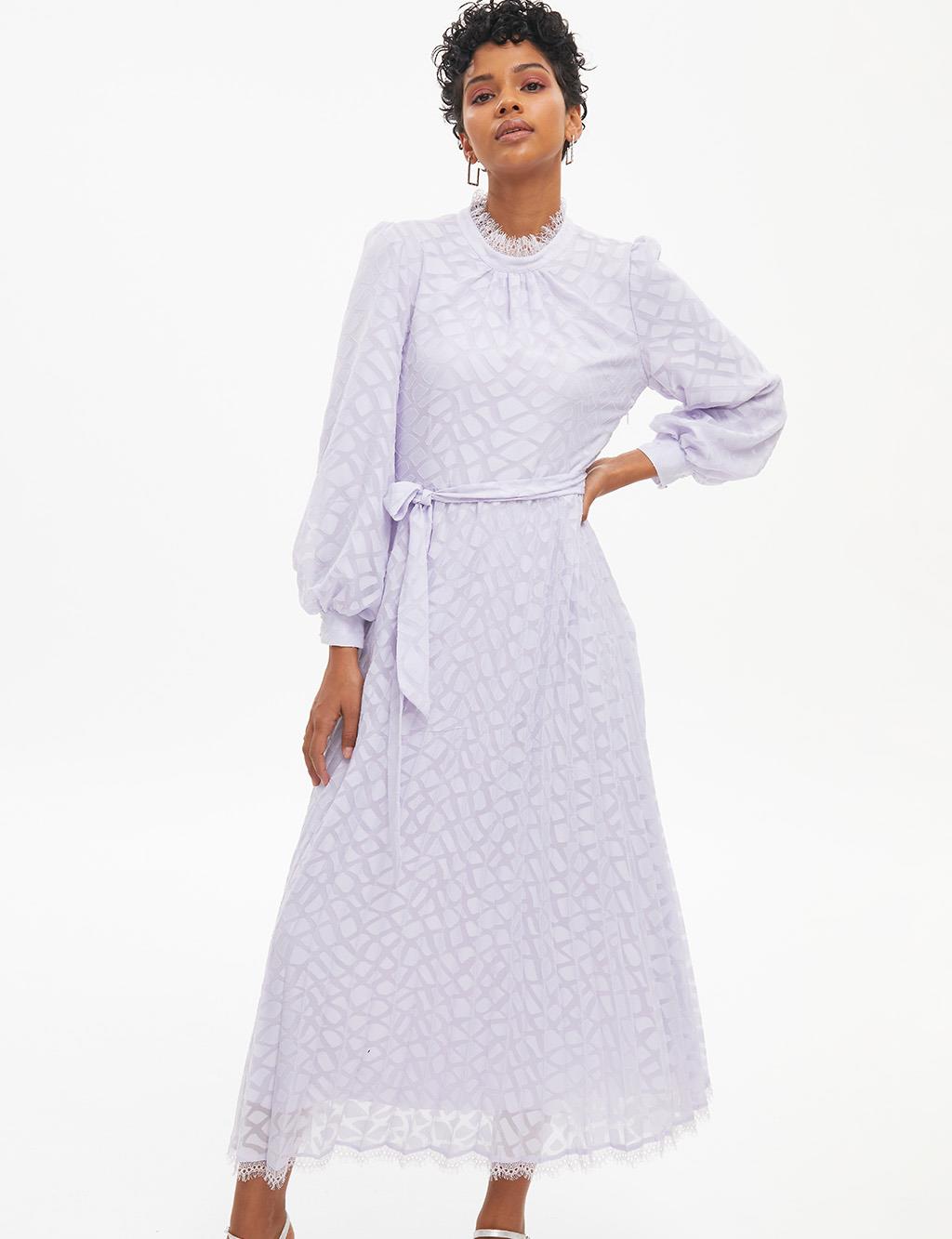 Pleated Skirt Jacquard Dress Lilac