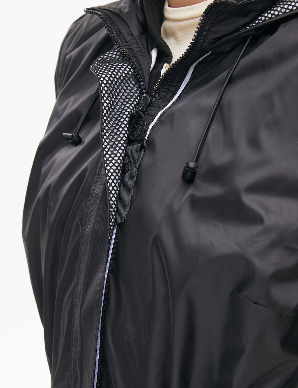 Pleated Hooded Trench Coat Black