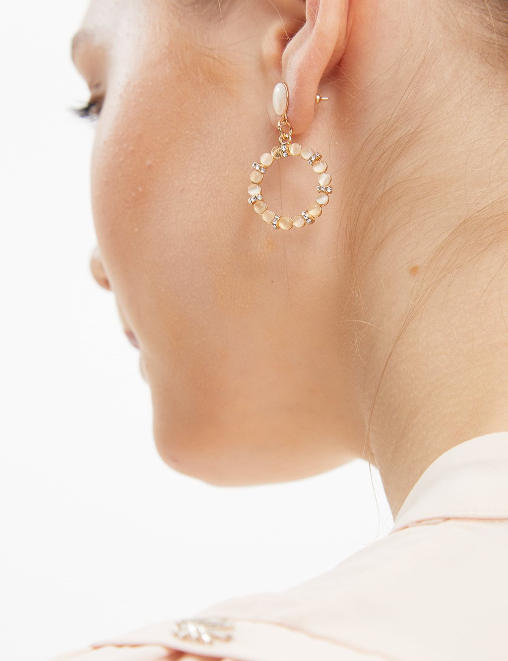 Gemstone Hoop Earrings Gold Color