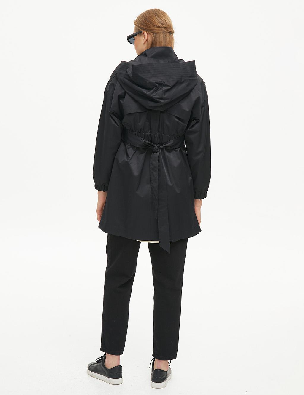 Belted Hooded Seasonal Coat Black