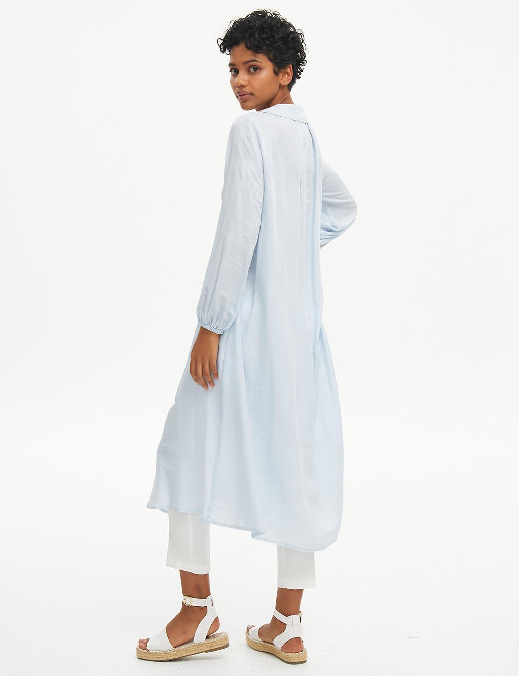 Belted Baby Collar Tunic Light Blue