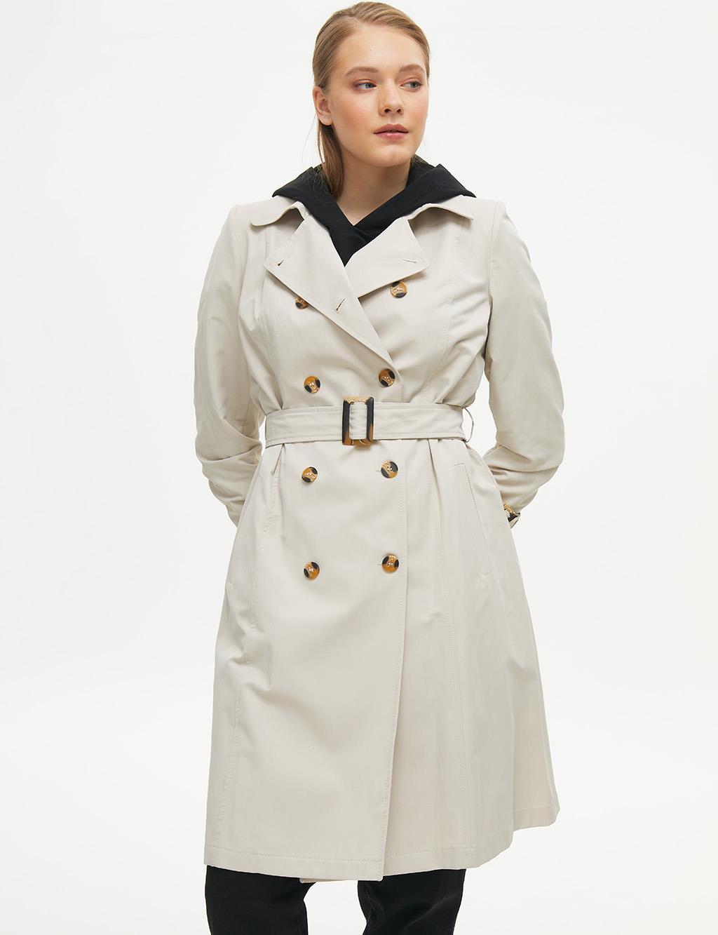 Ankle Epaulette Double Buttoned Trench Coat Cream