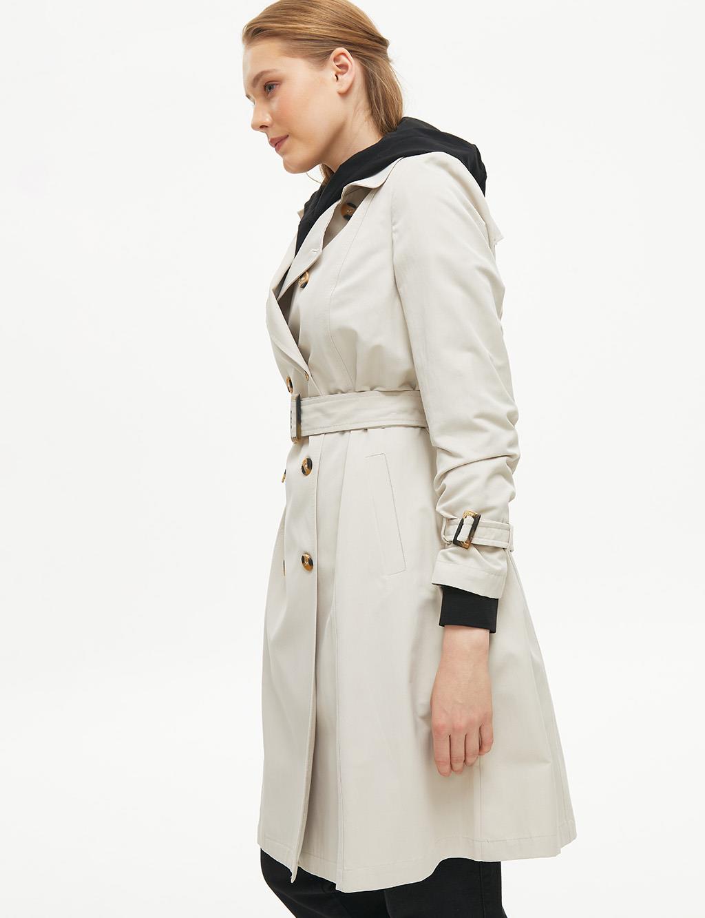 Ankle Epaulette Double Buttoned Trench Coat Cream