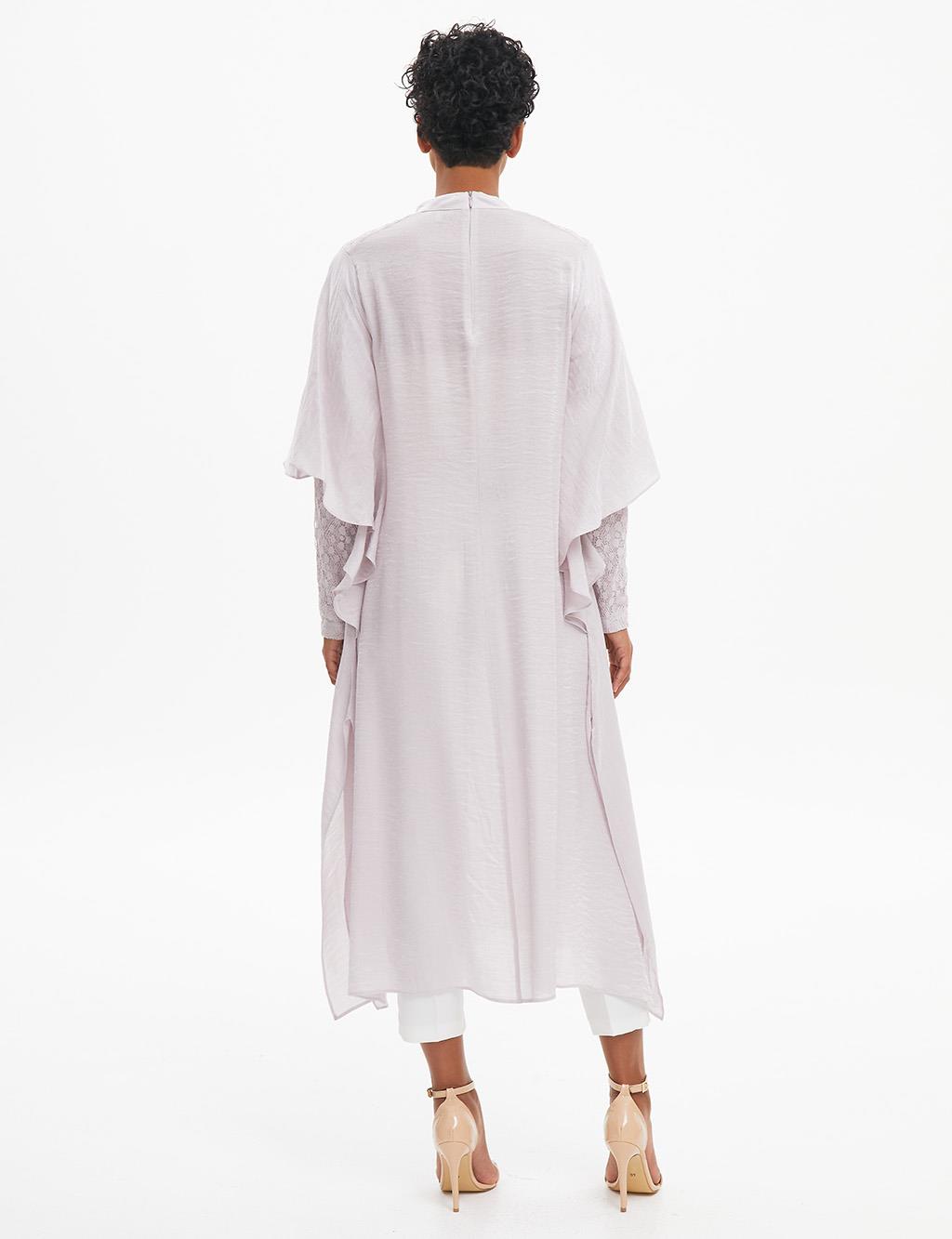 Low Sleeve Grandad Collar Full Length Tunic Powder