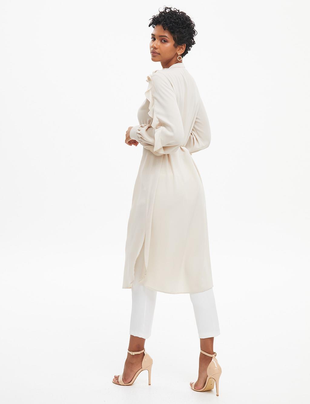 Rope Belted Grandad Collar Tunic Stone