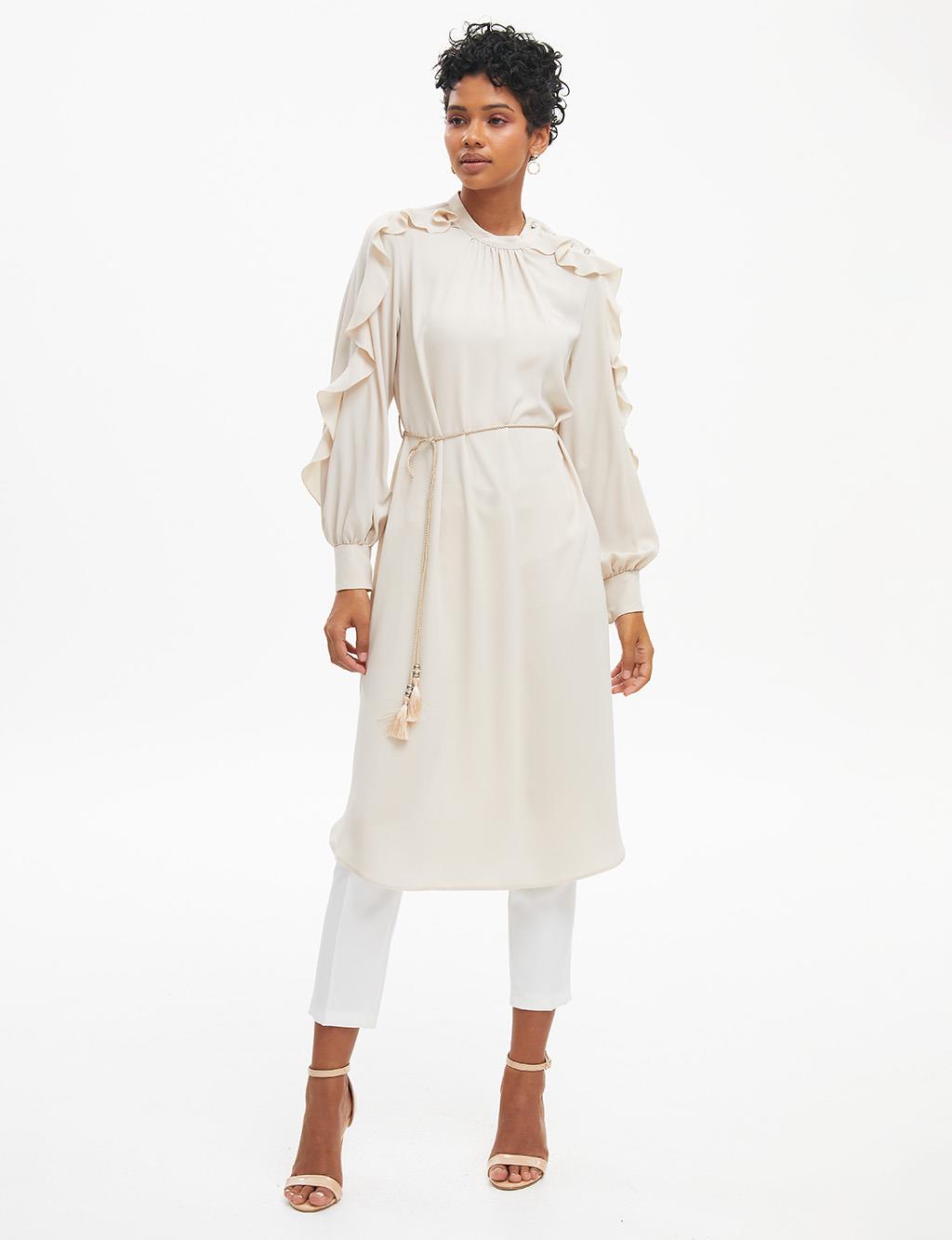 Rope Belted Grandad Collar Tunic Stone