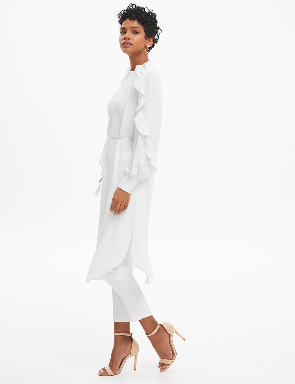 Rope Belted Grandad Collar Tunic White