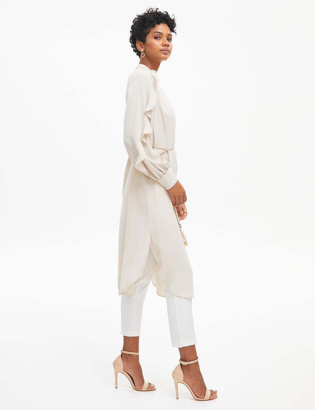 Rope Belted Grandad Collar Tunic Stone
