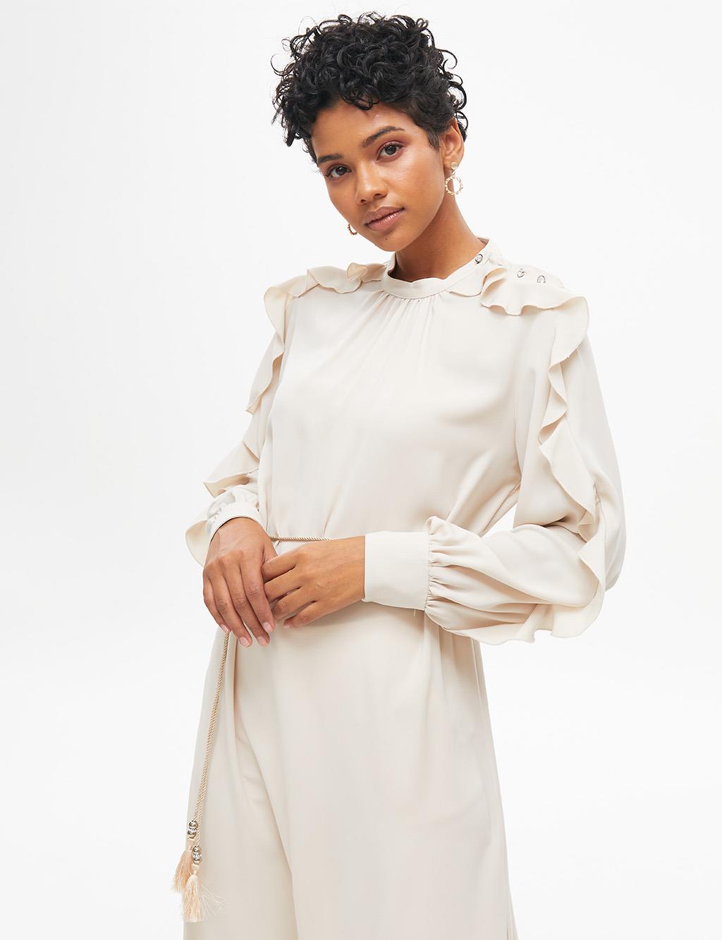 Rope Belted Grandad Collar Tunic Stone