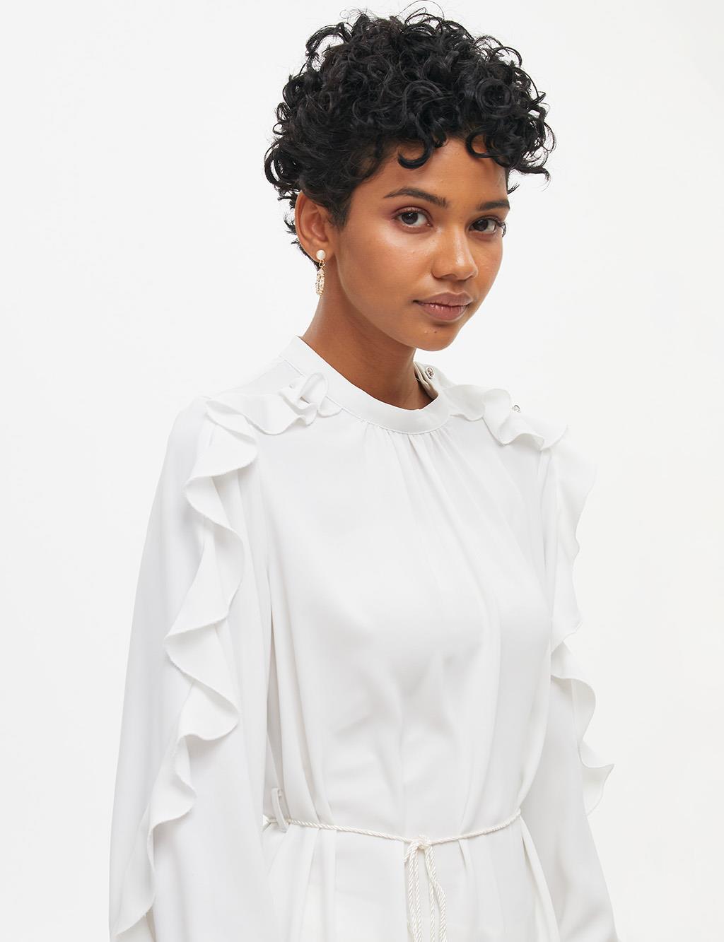 Rope Belted Grandad Collar Tunic White