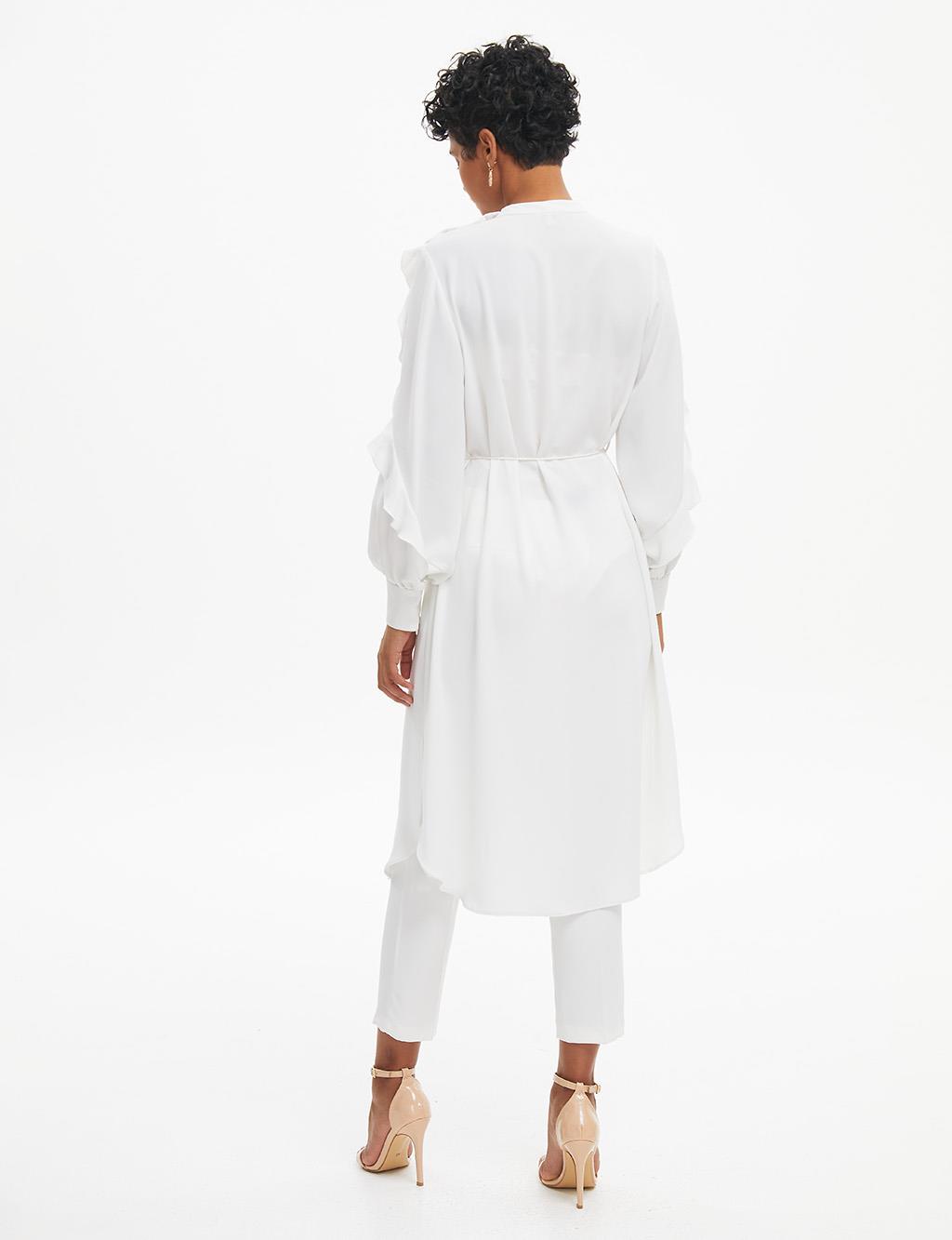 Rope Belted Grandad Collar Tunic White