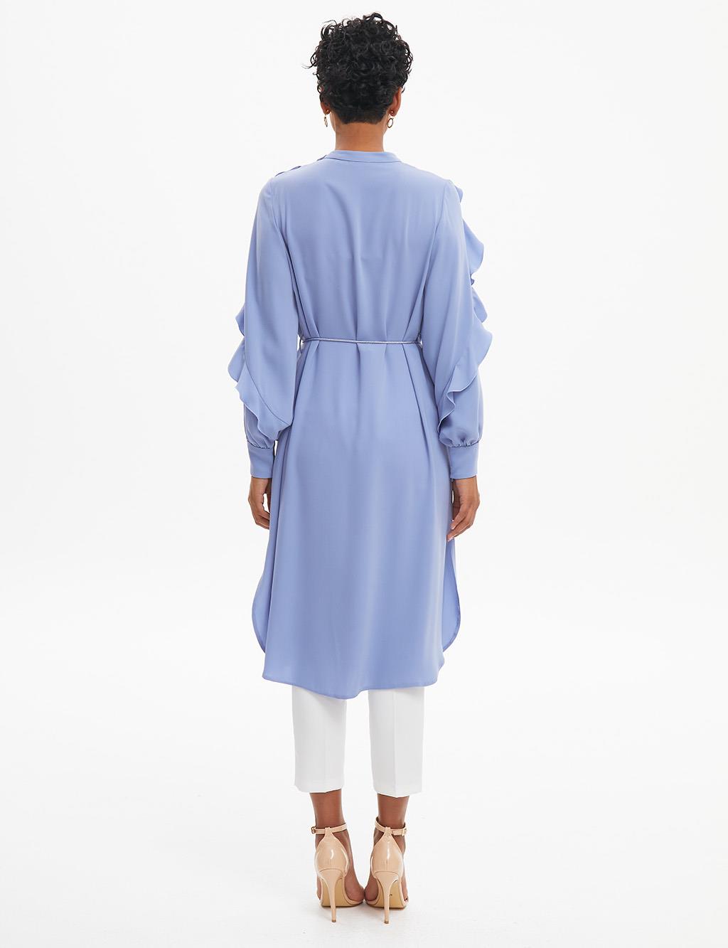 Rope Belted Grandad Collar Tunic Blue
