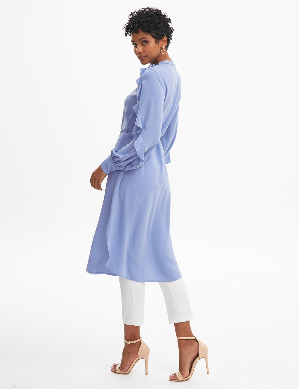 Rope Belted Grandad Collar Tunic Blue