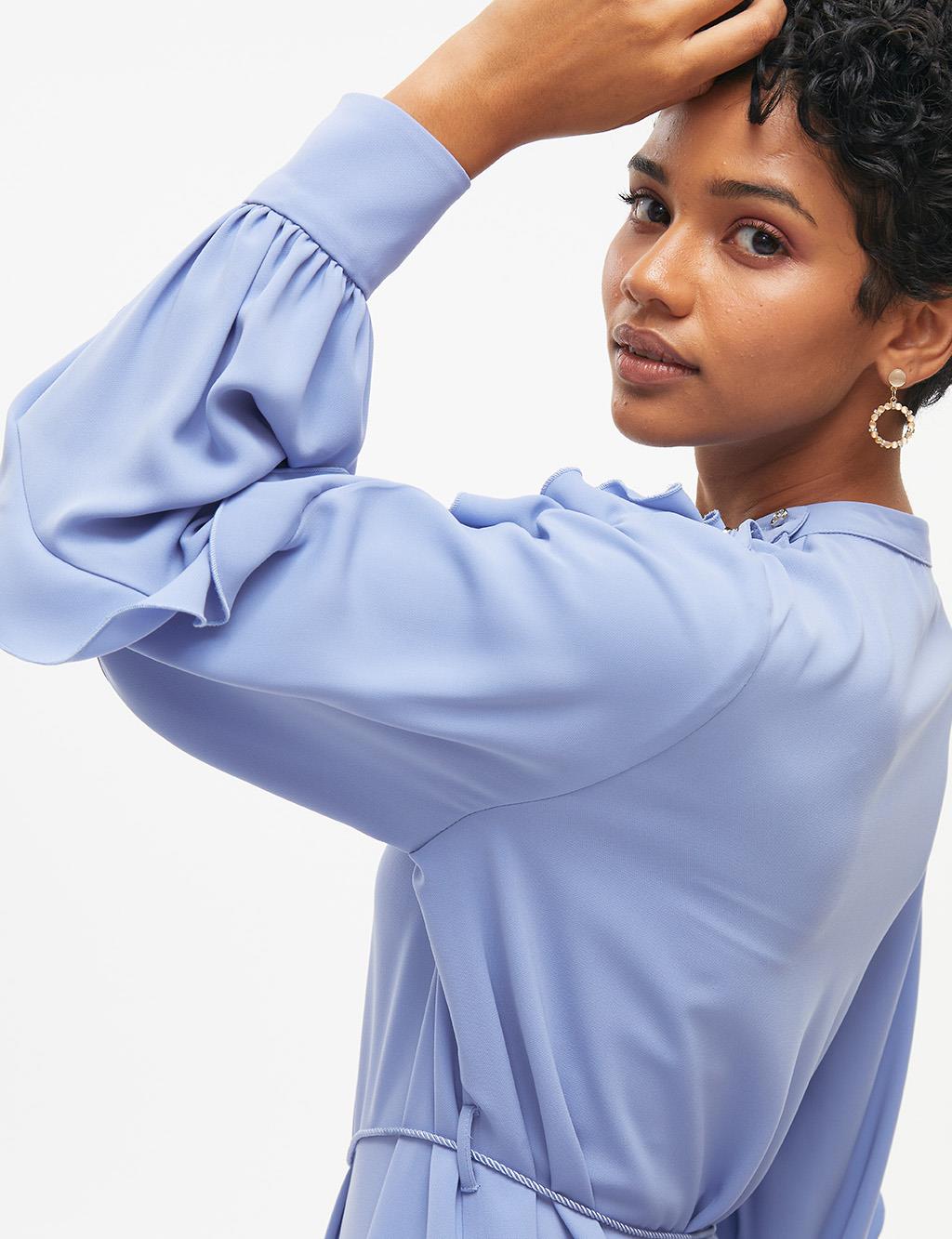 Rope Belted Grandad Collar Tunic Blue