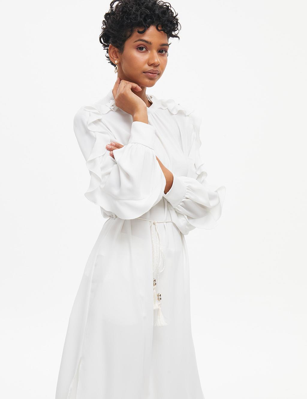 Rope Belted Grandad Collar Tunic White