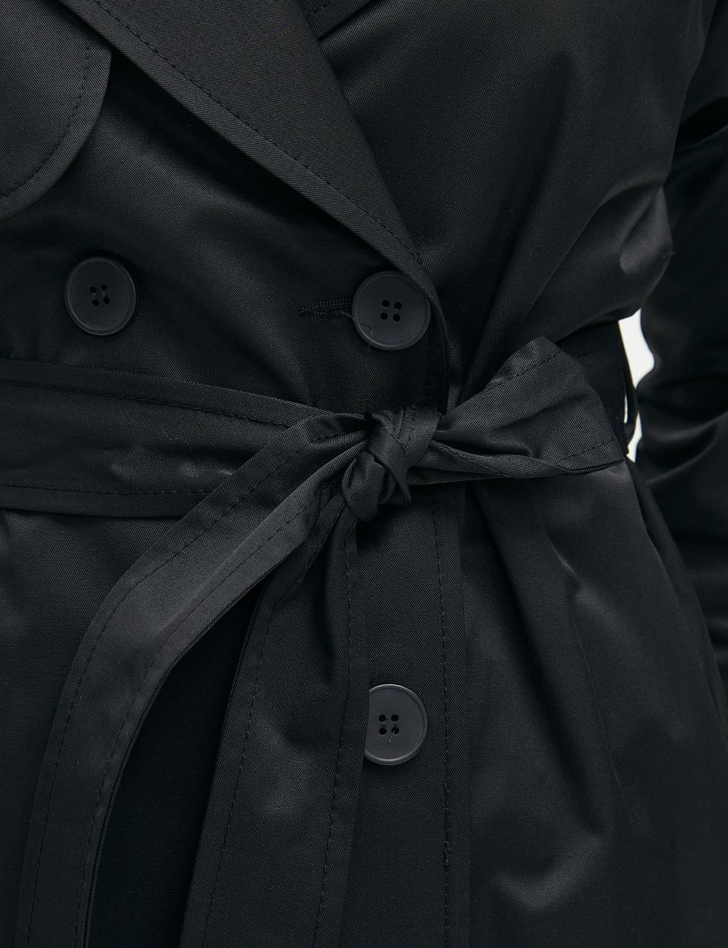 Men's Collar Raglan Sleeve Trench Coat Black