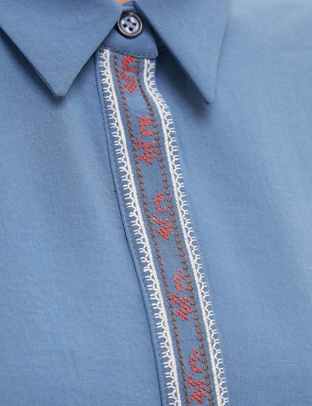 Slit Embroidered Tunic Indigo