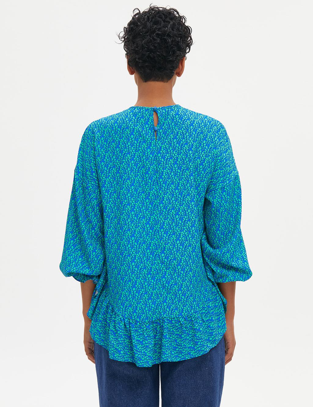 Ruffle Printed Blouse Turquoise