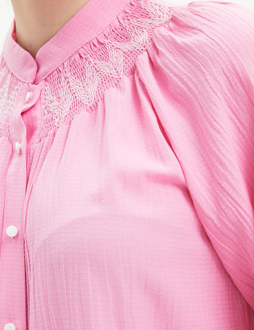 Embroidered Grandad Collar Tunic Pink