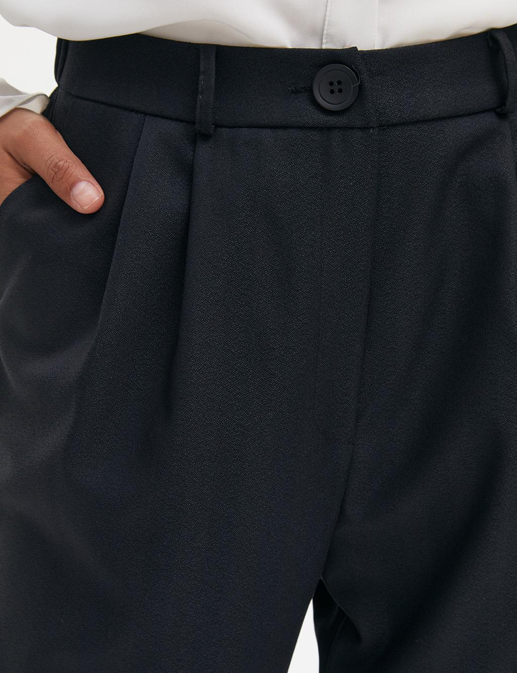 Pileli Klasik Kumaş Pantolon Siyah