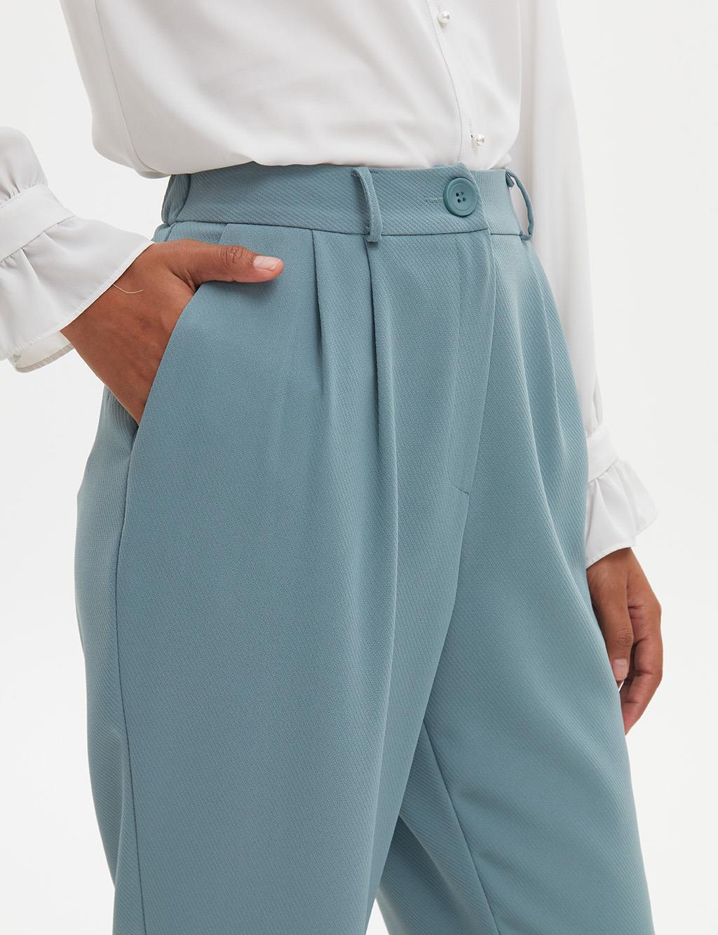 Pileli Klasik Kumaş Pantolon Mint
