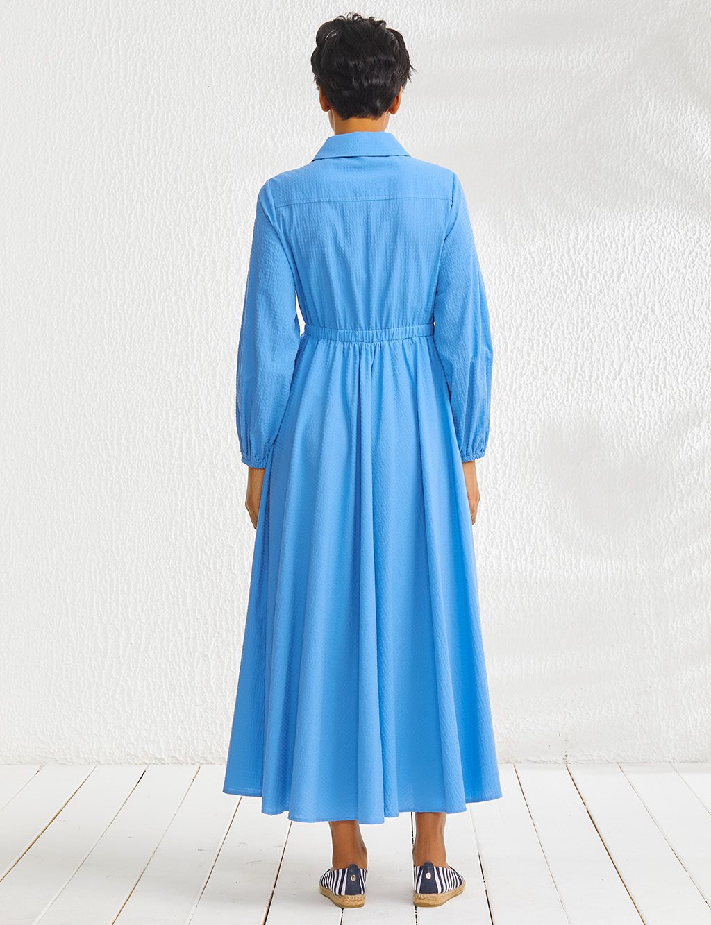 Textured Full Length Dress Sky Blue