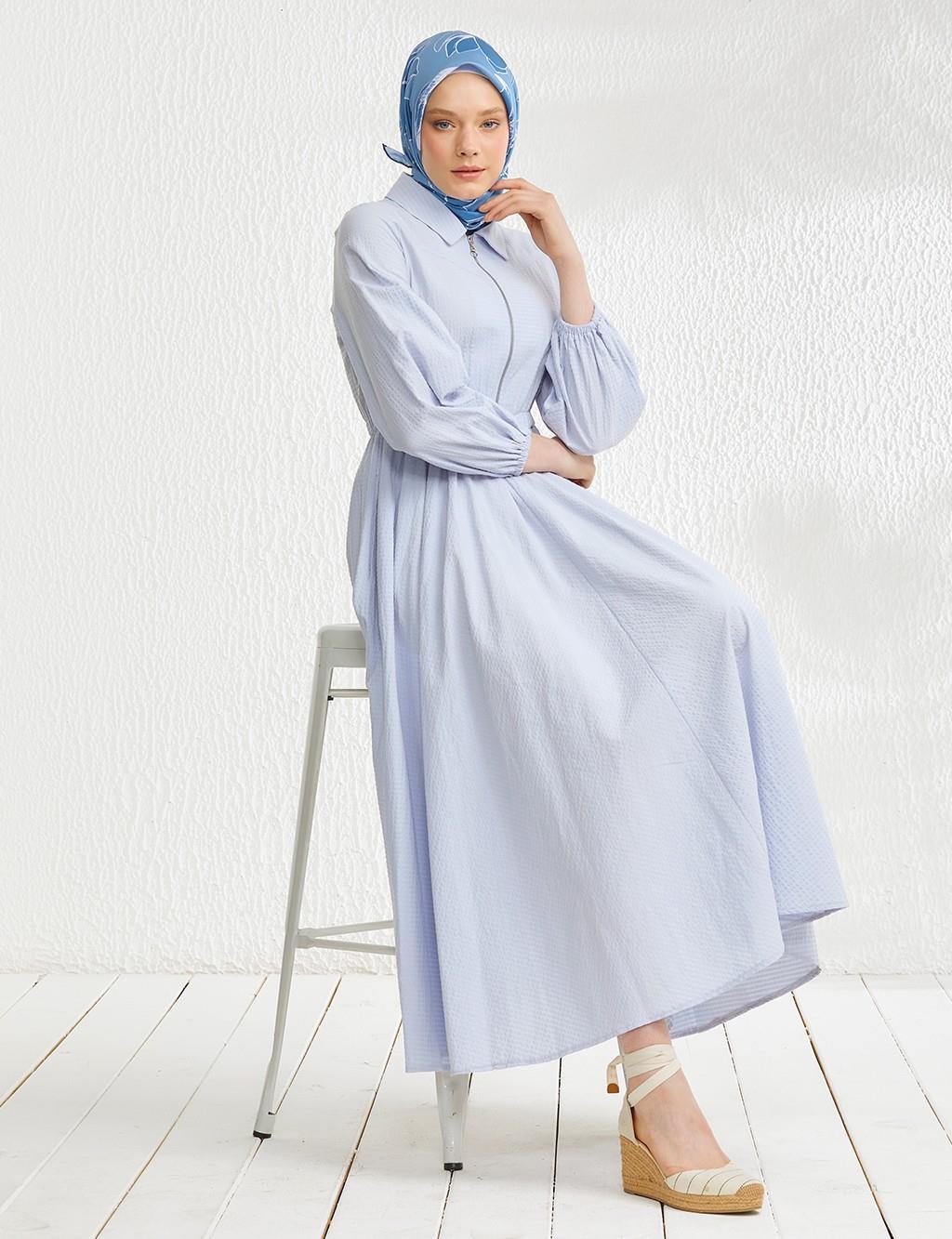 Textured Full Length Dress Blue