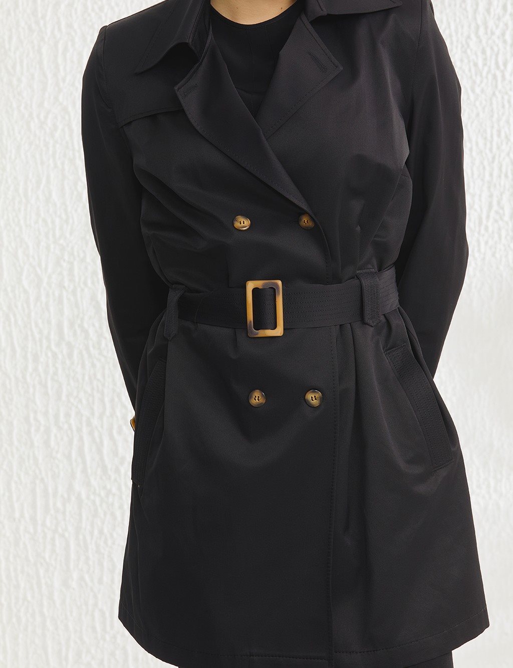 Belted Short Trenchcoat Black