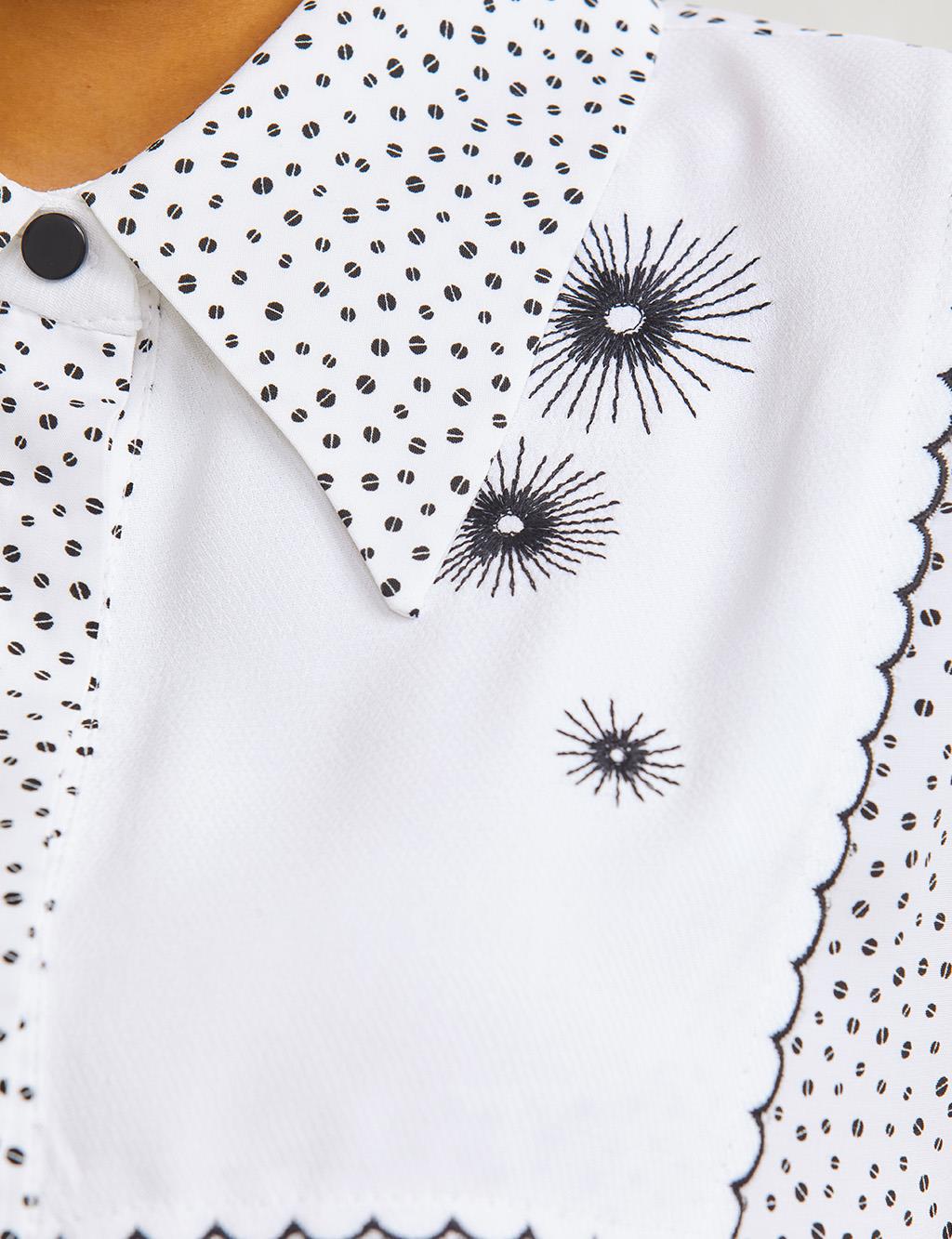 Embroidered Polka Dot Tunic White-Black