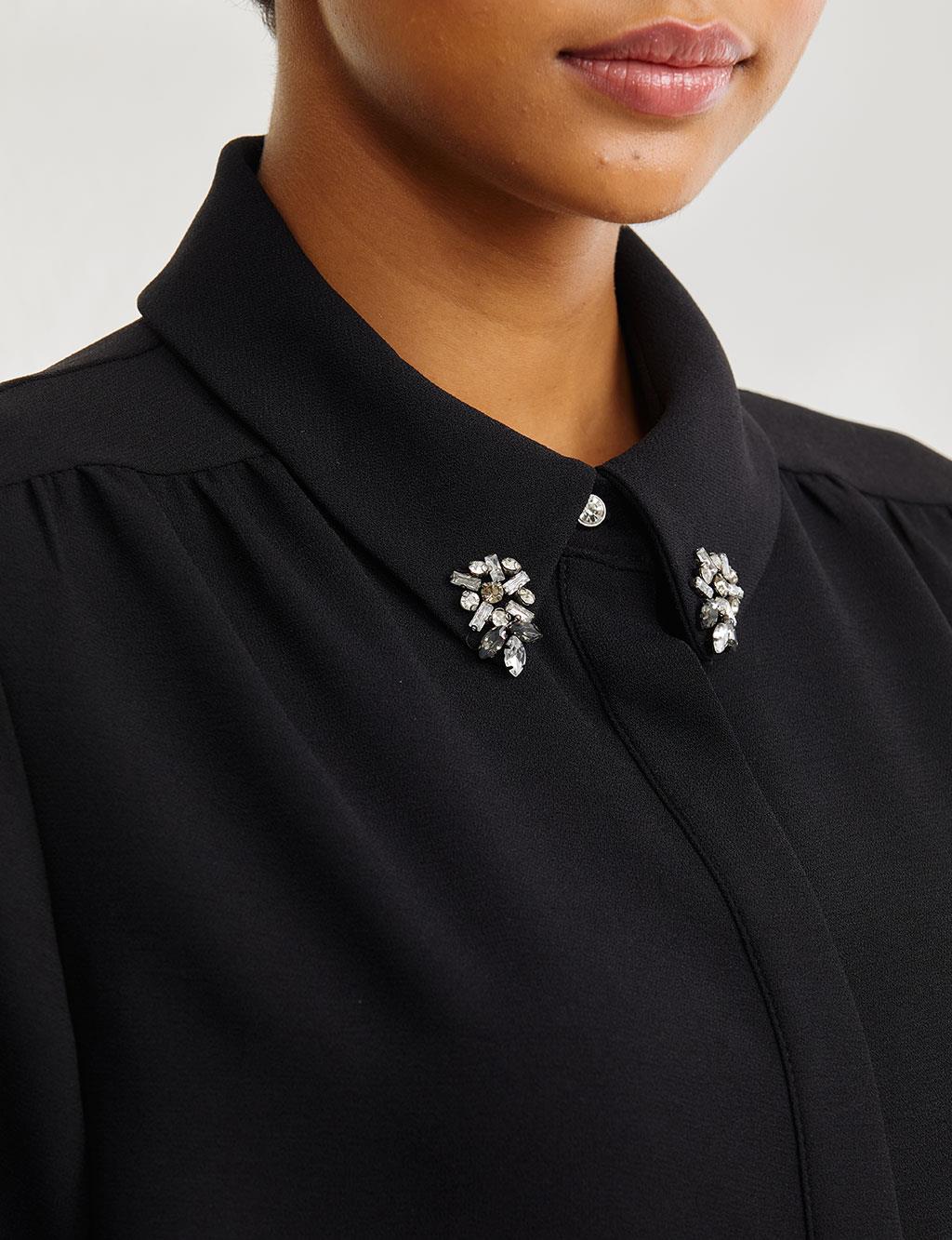 Embroidered Collar Tunic Black