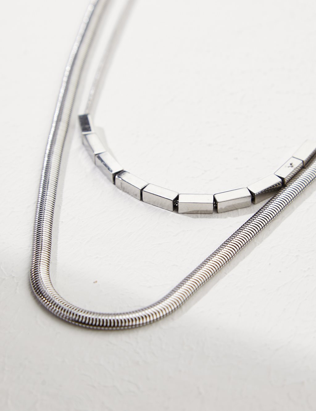 Double Chain Design Necklace Silver Color