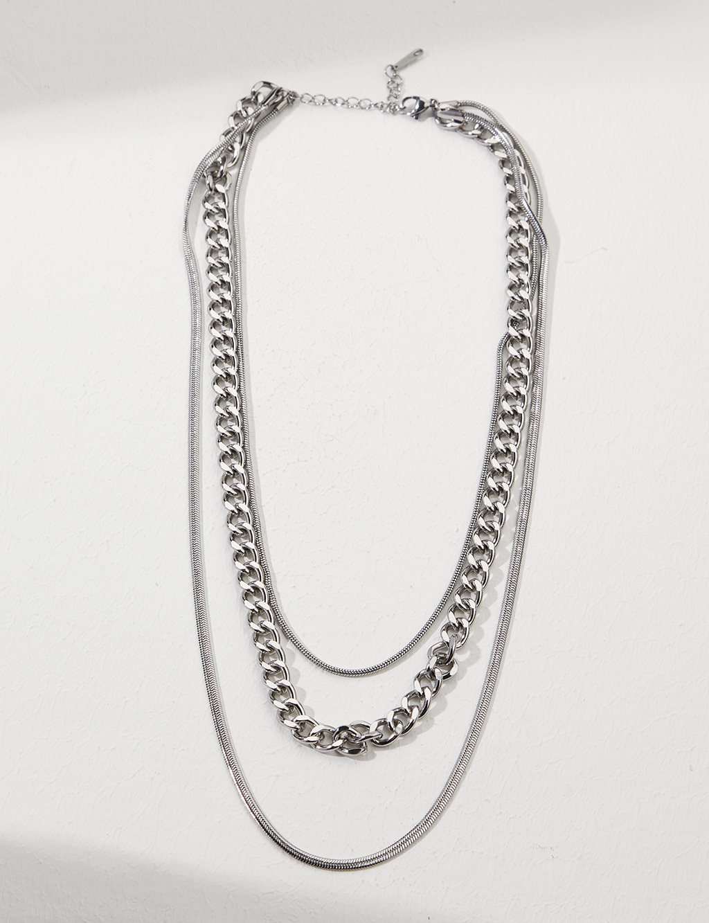 Multi Flat Chain Necklace Silver Color