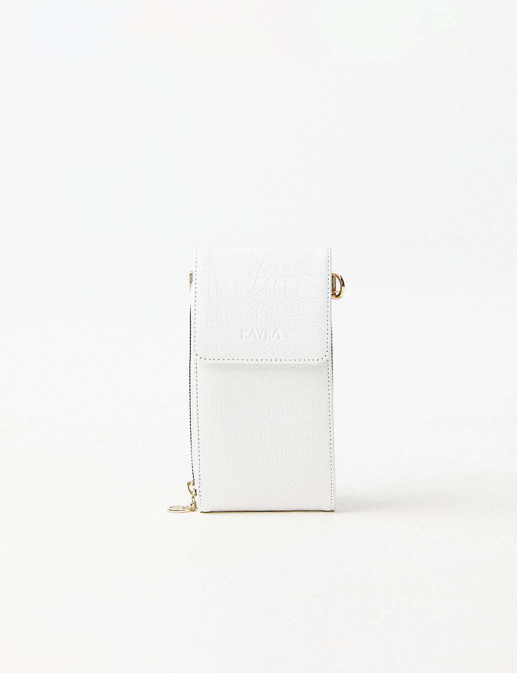 Croco Patterned Multifunctional Bag Wallet White