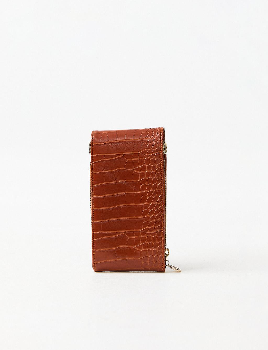 Croco Patterned Multifunctional Bag Wallet Tobacco