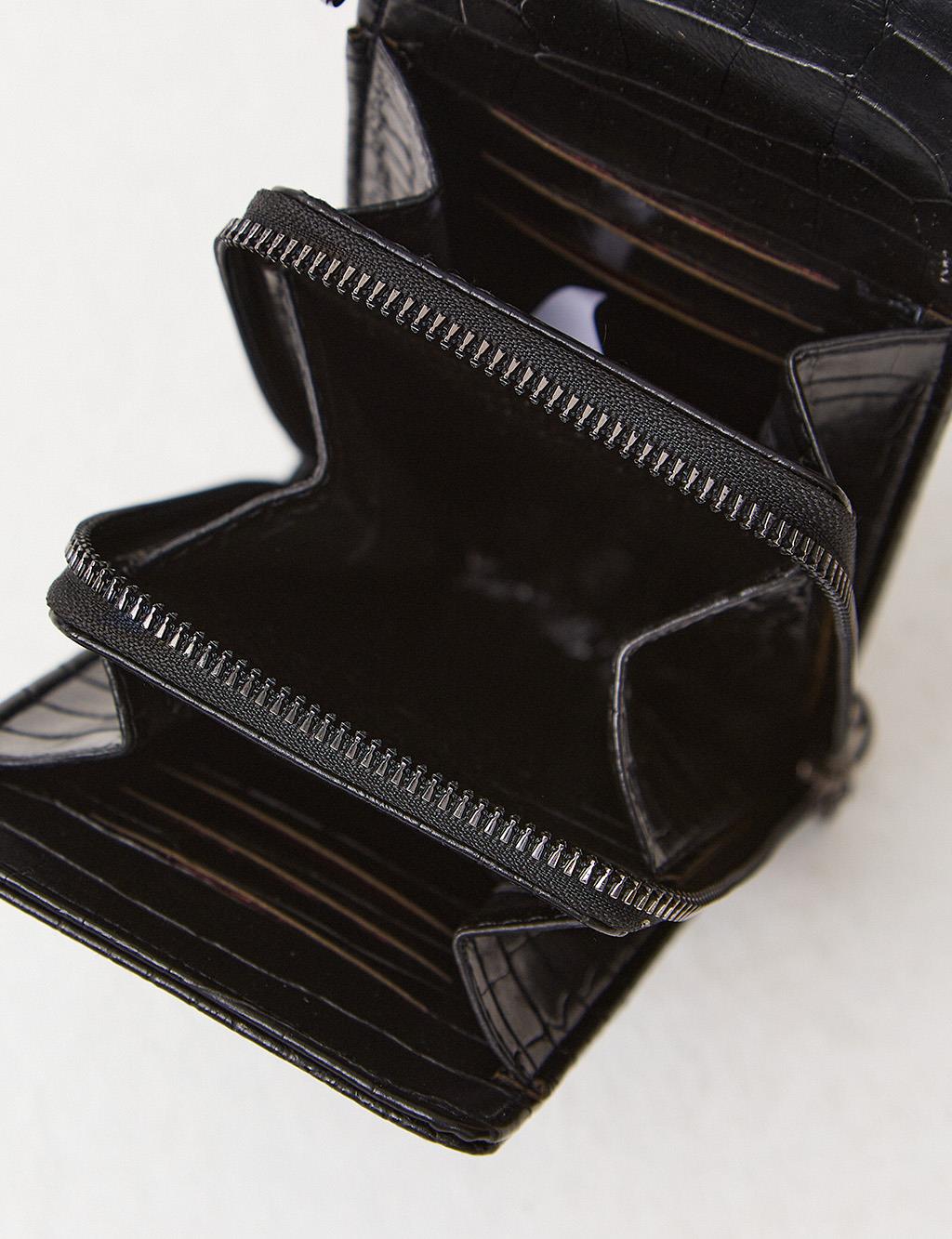 Croco Patterned Multifunctional Bag Wallet Black