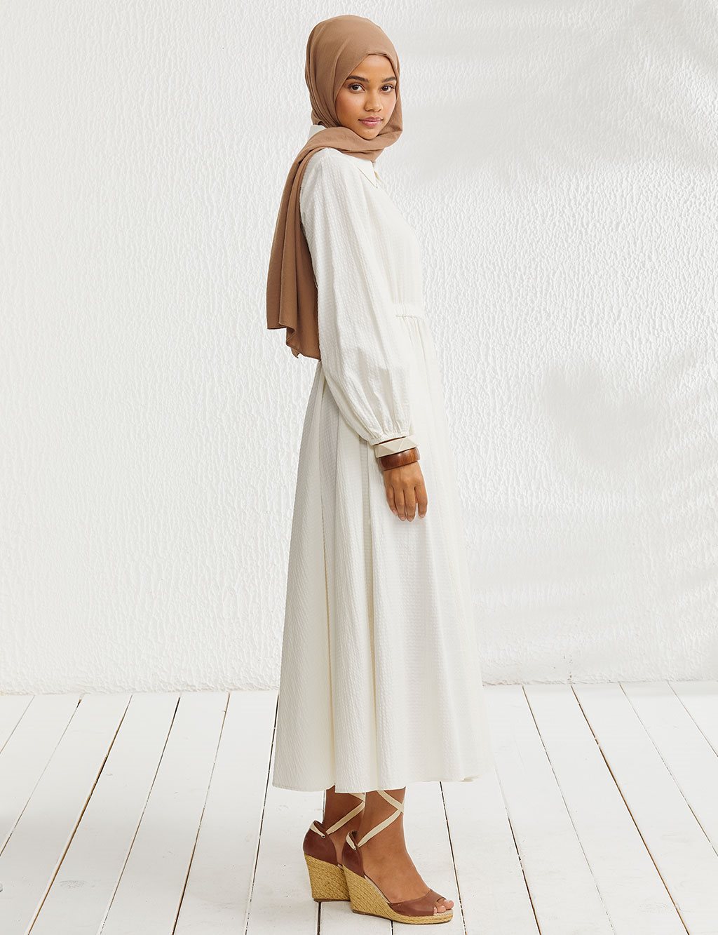 Textured Full Length Dress Cream