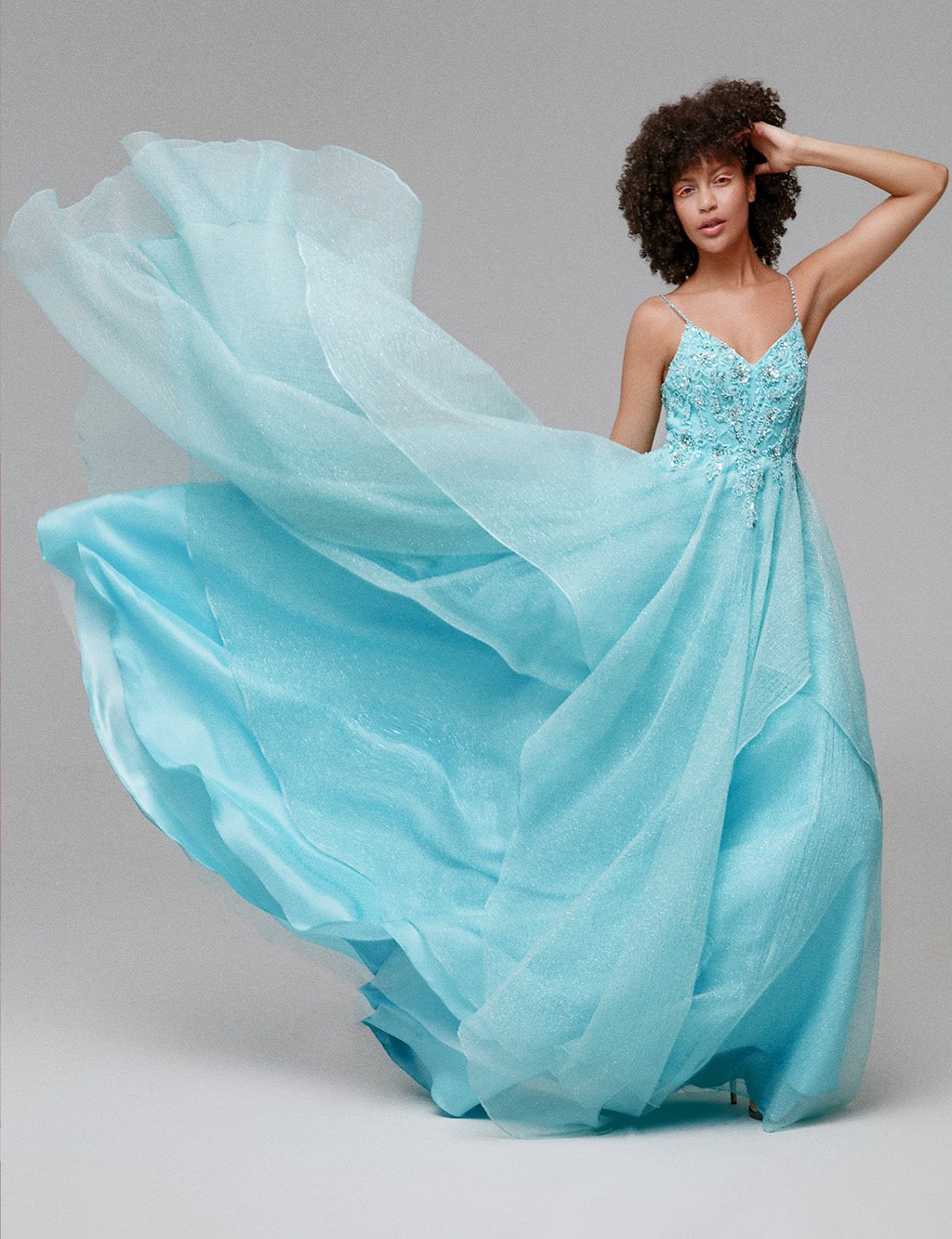 TIARA Thin Straps Embroidered Evening Dress Turquoise