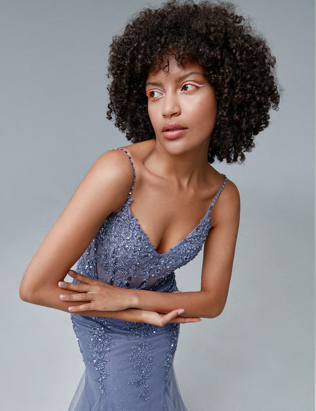 TIARA Embroidered Fish Form Evening Dress Levander Purple