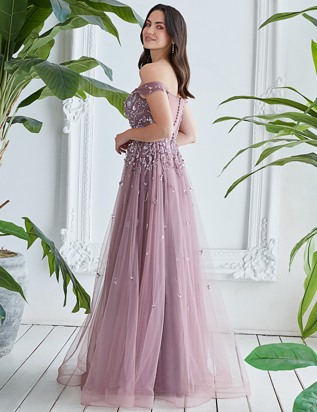 TIARA Dökümlü Straplez Abiye Lavanta